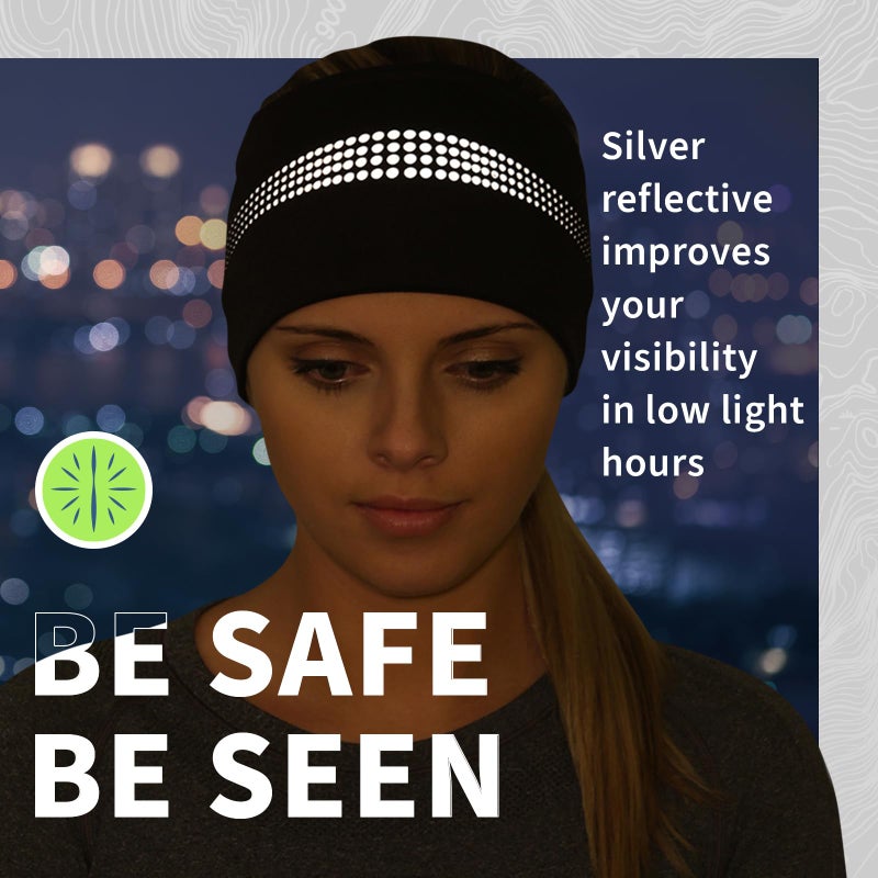 TrailHeads Womens Ponytail Headband - Reflective, Moisture Wicking Hair Headband for Running, Winter - Adrenaline Series - Black Reflective - Image 3